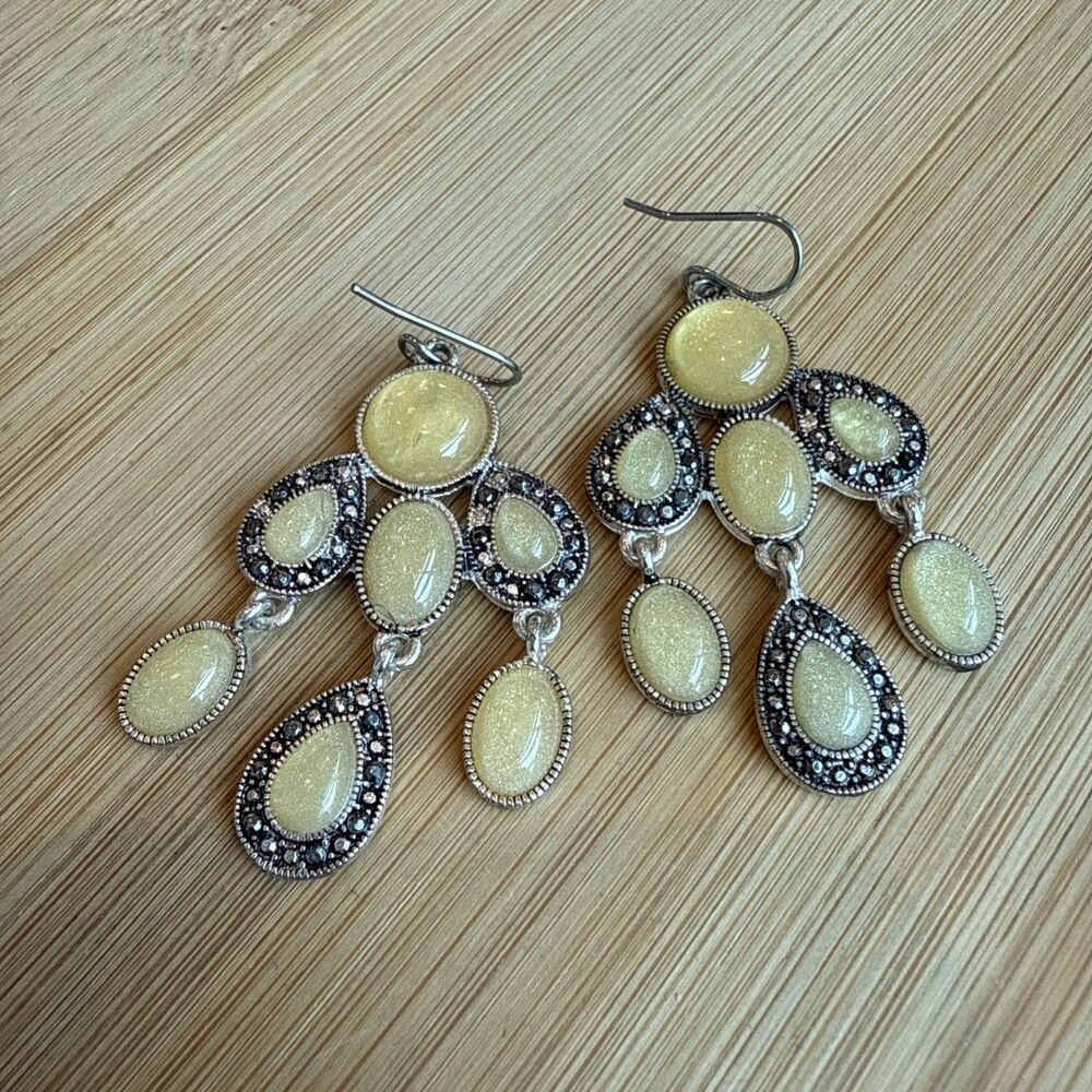 YELLOW DANGLE DROP STONE EARRINGS CHANDELIER UNBRANDED